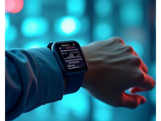 Close-up of a wearable device accurately tracking heart rate data on a sophisticated digital interface.